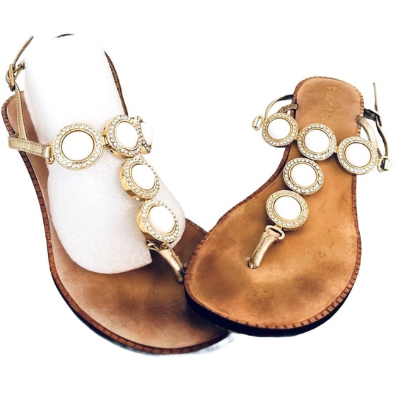 LILLY PULITZER ~ Leather sandals w/bold white accents & rhinestones size 8 - Picture 3 of 6